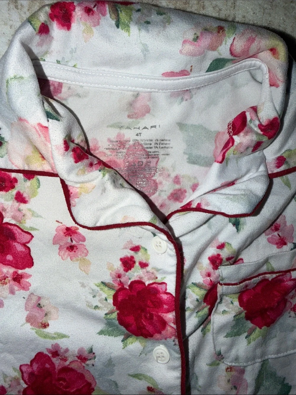 Tahari Girls White Floral Short Pajama Set with Pink and Red Roses